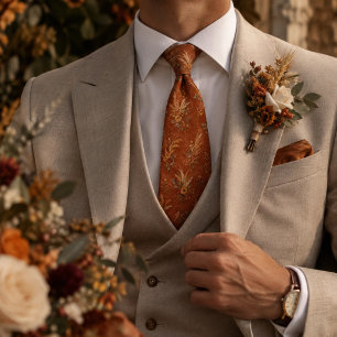 Rust Bohemian Pampas Floral Pattern Tie