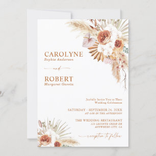 Rust Boho And Pampas Grass Wedding Invitation