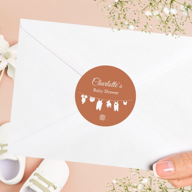 Rust Boho Minimalist Baby Shower Classic Round Sticker (Rust Boho Minimalist Baby Shower Classic Round Sticker ©Susanne Sachers - Sunny Mind 🌞)