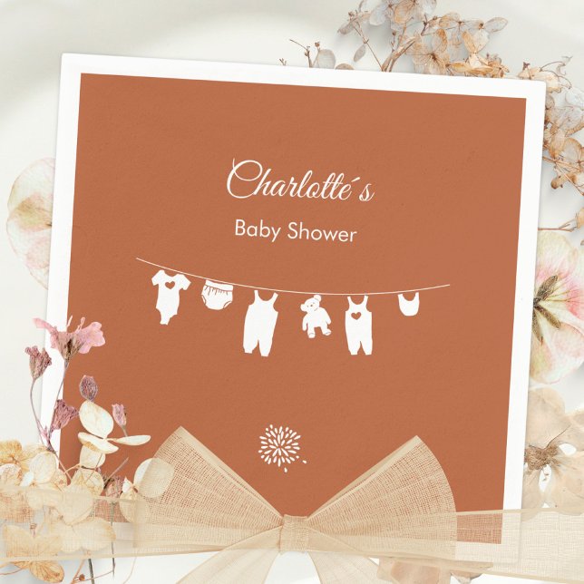 Rust Boho Minimalist Gender Neutral Baby Shower Napkin (Rust Boho Minimalist Gender Neutral Baby Shower Napkins ©Susanne Sachers - Sunny Mind 🌞)