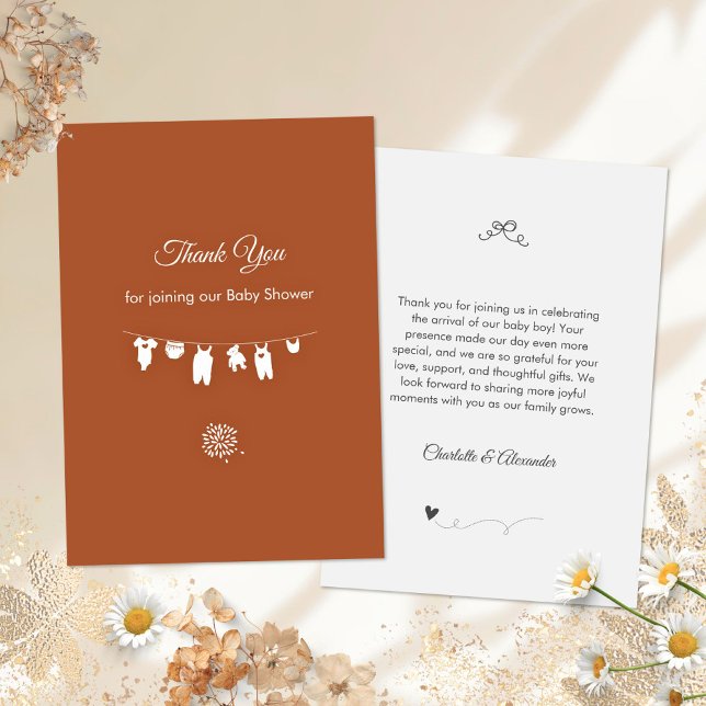 Rust Boho Minimalist Gender Neutral Baby Shower Thank You Card (Minimalist Rust Gender Neutral Boho Baby Shower Thank You Card ©Susanne Sachers - Sunny Mind 🌞)