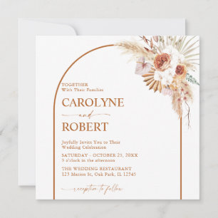 Rust Boho & Pampas Grass Terracotta Square Wedding Invitation