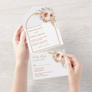Rust Boho & Pampas Grass Wedding All In One Invitation