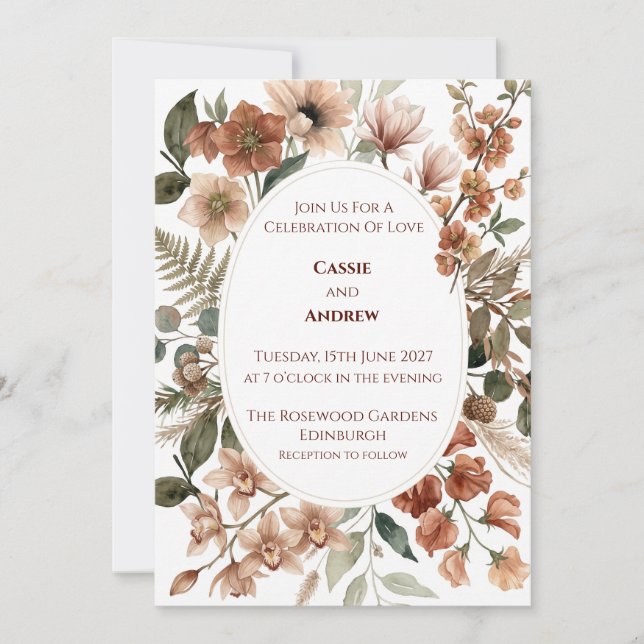 Rust Botanical Floral Wedding Invitation (Front)