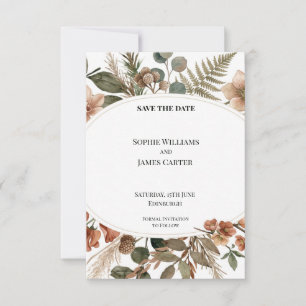 Rust Botanical Floral Wedding Save The Date