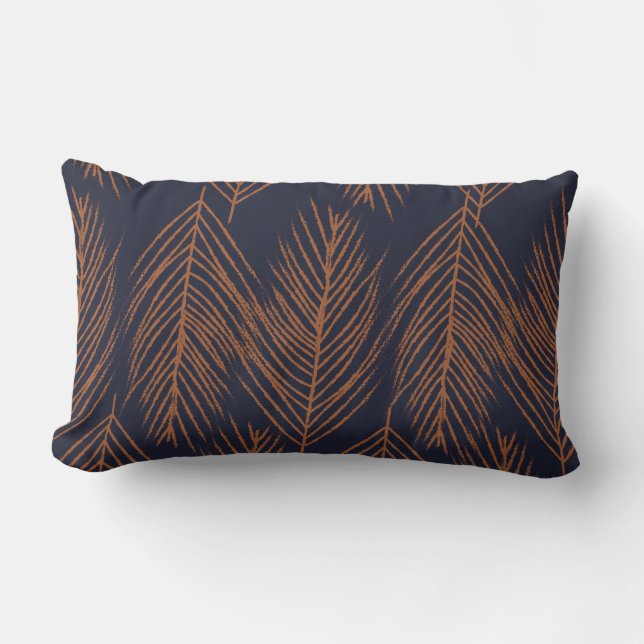 Rust Branches on Dark Blue Lumbar Cushion (Front)