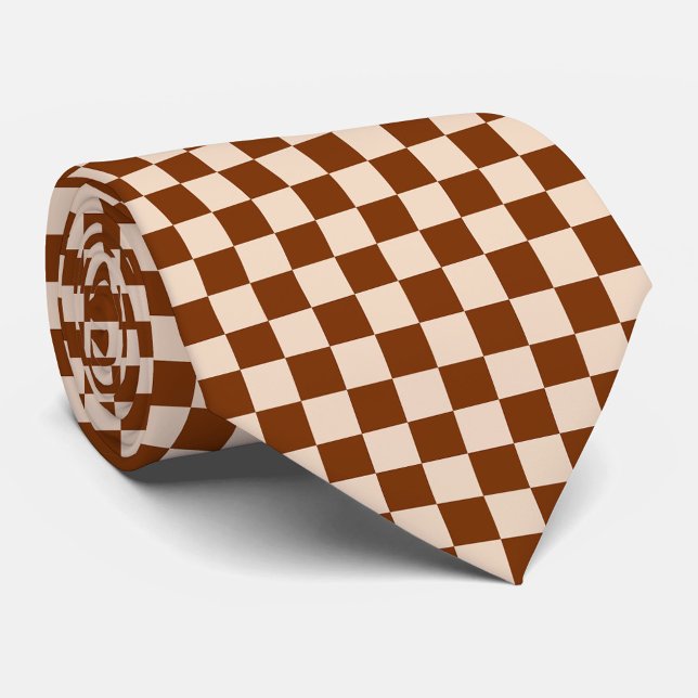 Rust brown and beige checkerboard pattern tie (Creator Uploaded)