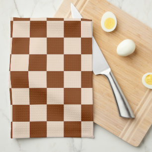 Rust brown and beige chequerboard pattern tea towel