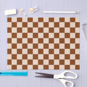 Rust brown and beige chequerboard pattern tissue paper