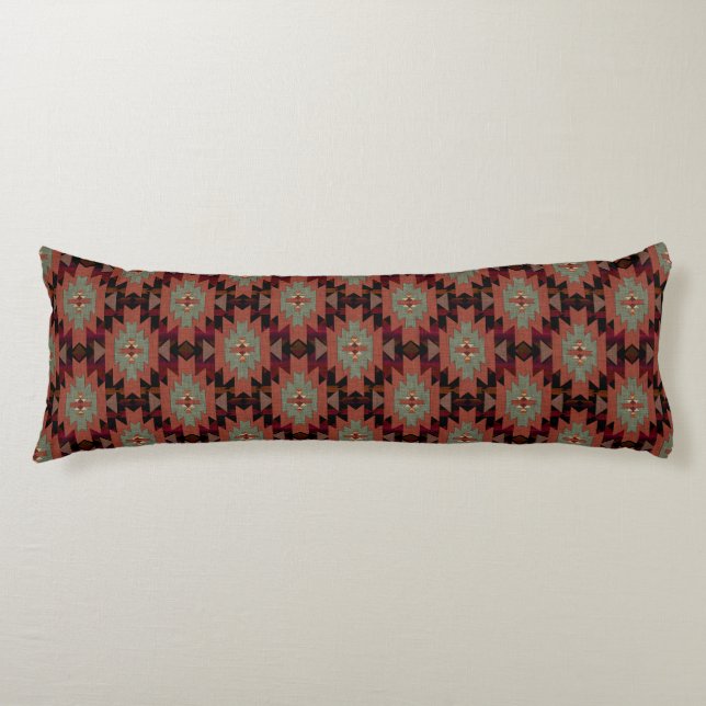 Rust Brown Aqua and Black Southwestern Style  Body Cushion (Front)