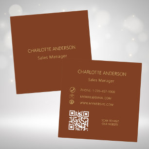Rust brown elegant minimalist QR code Square Business Card