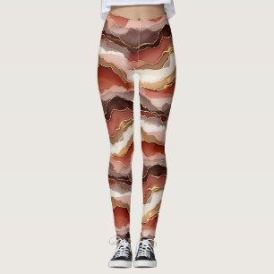 Rust Brown Gold Marble Contemporary Leggings