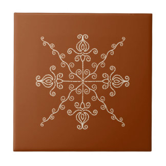 Rust Brown Indian Boho Line Art Symmetry Pattern Tile