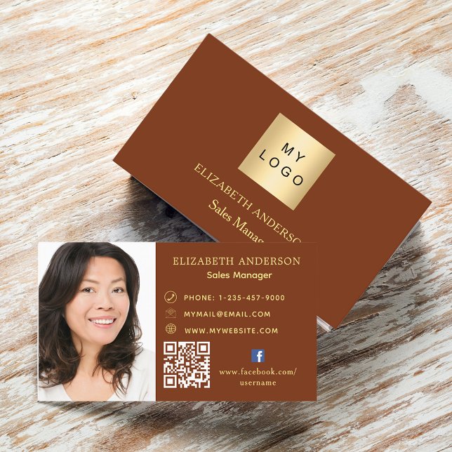 Rust brown logo photo Qr code social media Business Card (Creator Uploaded)