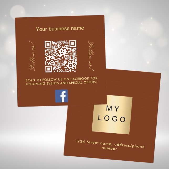 Rust brown logo QR code Facebook follow us Square Business Card (Creator Uploaded)