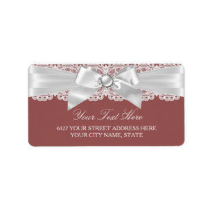 Rust Brown & Pearl Bow Address Label