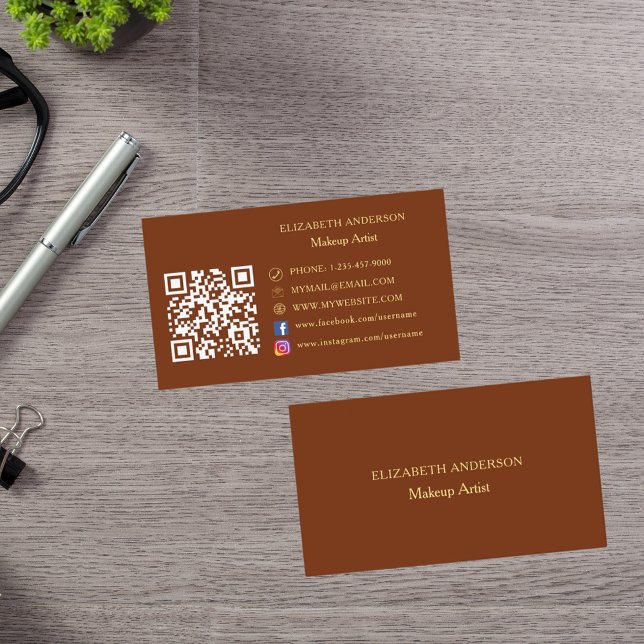 Rust brown Qr code Instagram Facebook Business Card (Creator Uploaded)
