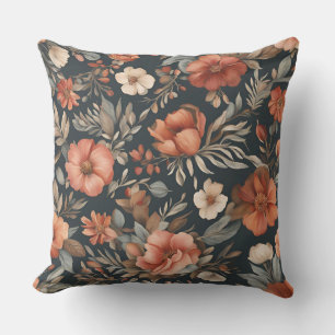 Rust Burnt Orange Modern Farmhouse Floral Cushion