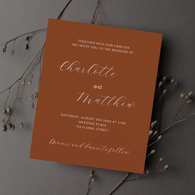 Rust burnt orange script budget wedding invitation (Creator Uploaded)