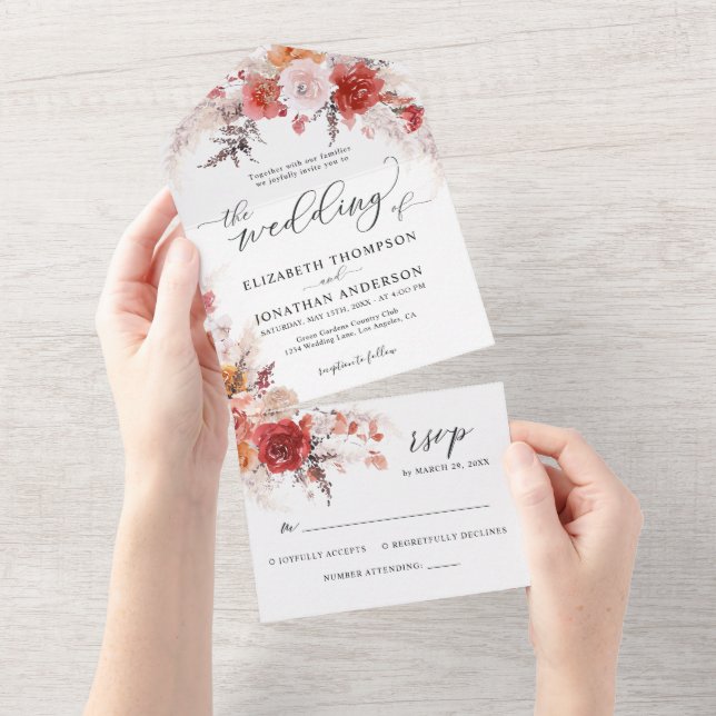 Rust Burnt Orange Terracotta Wedding Details RSVP  All In One Invitation (Tearaway)