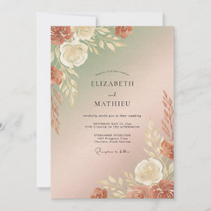 Rust Champagne Pampas Eucalyptus Wedding Invitation
