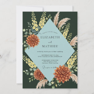 Rust Charcoal Dahlia Wedding Invitation