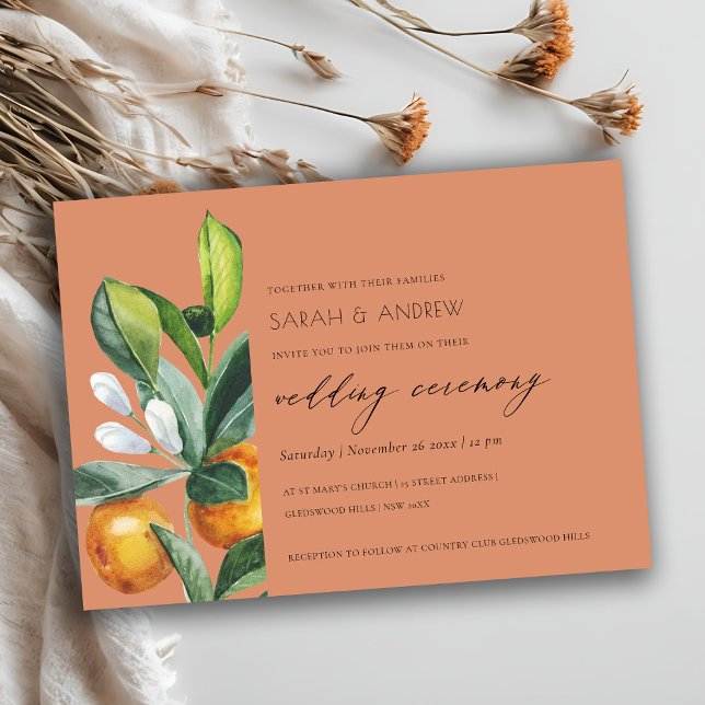 Rust Citrus Orange Botanical Boho Wedding Invite (Creator Uploaded)