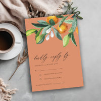 Rust Citrus Orange Botanical Boho Wedding RSVP
