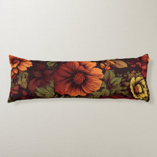 Rust Color Vintage Floral Print Body Cushion