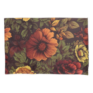 Rust Color Vintage Floral Print Pillowcase