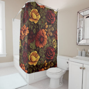 Rust Color Vintage Floral Print Shower Curtain