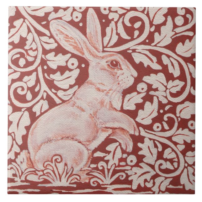 Rust Colour Rabbit & Leaves Designer Ceramic Tile (Front)