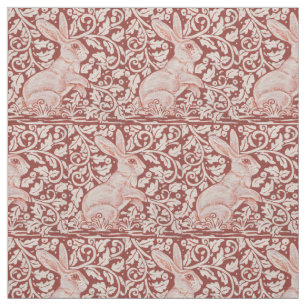 Rust Colour Rabbit & Leaves Designer Fabric