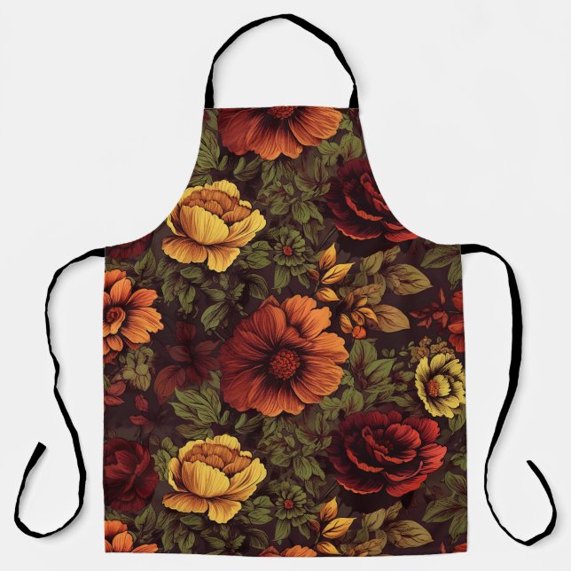 Rust Colour Vintage Floral Print Apron (Front)