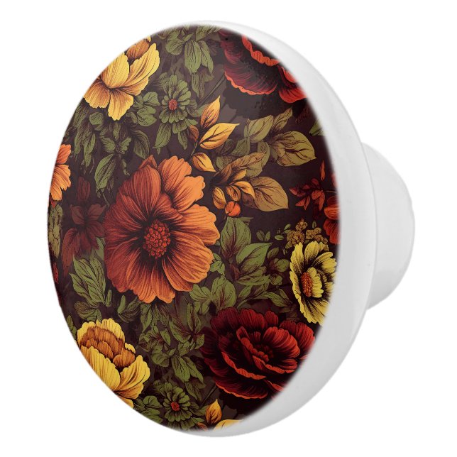 Rust Colour Vintage Floral Print Ceramic Knob (Right)