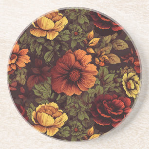 Rust Colour Vintage Floral Print Coaster
