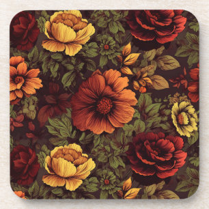 Rust Colour Vintage Floral Print Coaster