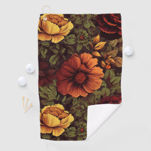 Rust Colour Vintage Floral Print Golf Towel