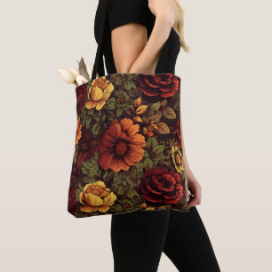 Rust Colour Vintage Floral Print Tote Bag