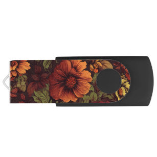 Rust Colour Vintage Floral Print USB Flash Drive