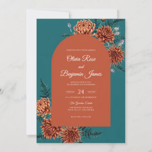 Rust Copper Dahlia Wedding Invitation