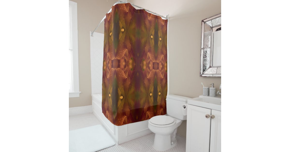 Rust Copper Green Yellow Abstract Tulip, Green And Yellow Shower Curtain