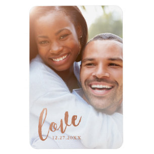 Rust Copper Love Calligraphy Script Romantic Photo Magnet