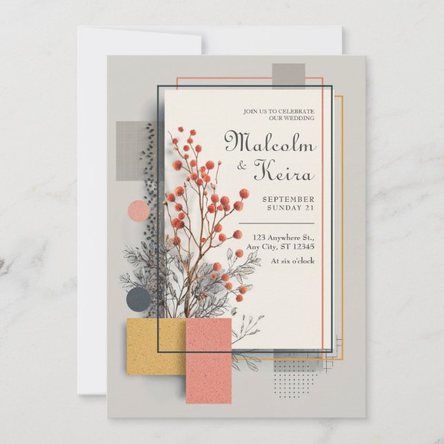 Rust & Coral Abstract Floral Wedding  Invitation (Front)