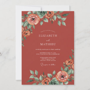 Rust Coral Painted Wedding Invitation