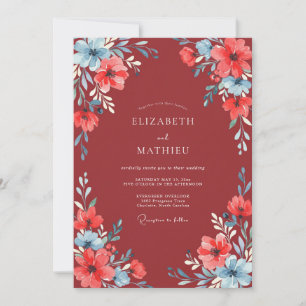 Rust Coral Wildflower Wedding Invitation