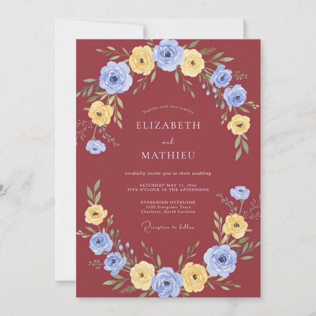 Rust Cornflower Wreath Wedding Invitation (Front)