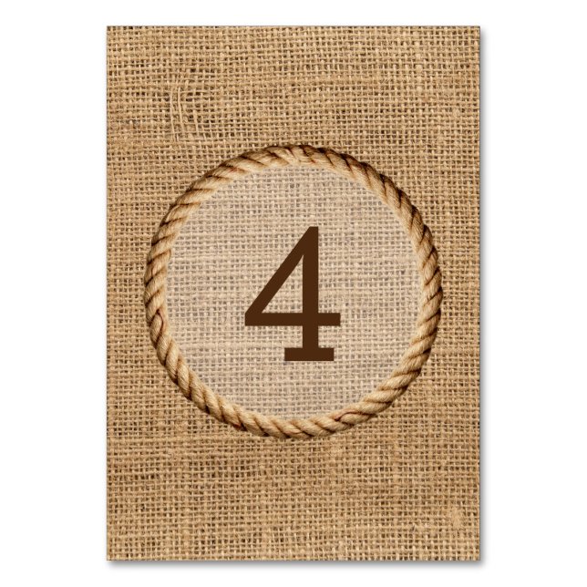 Rust countryside wadding rope table number (Front)