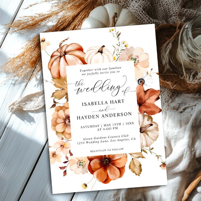 Rust Cream Fall Earthy Floral Pumpkin Wedding Invitation (Creator Uploaded)