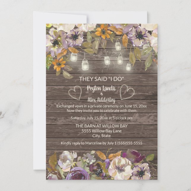 Rust Cream Floral Wood String Lights Elopement Invitation (Front)